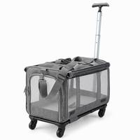 Sac de transport pour animaux de compagnie 4-en-1 à roulettes avec rotation à 360° en gros °   Chariot de voyage respirant pour chien et chat avec roues et poignée télescopique