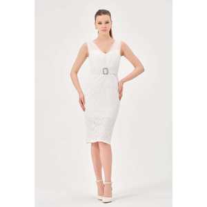 ชุดราตรีสีขาวคอวีทรงเข้ารูป ผ้าออร์แกนซ่า พร้อมดีไซน์เอวธรรมชาติ เหมาะสำหรับงานพิธีการ - Product Image 3