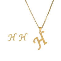 Acier inoxydable A-Z Alphabet Pendentif Initial Collier Boucles D'oreilles Ensemble Pour Femmes Mode Lettre Collier Boucles D'oreilles Ensemble de Bijoux