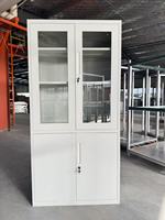 Armoire de rangement de bureau en métal avec serrure, directement de l'usine, armoire de rangement de bureau verrouillable avec porte supérieure en verre et porte inférieure solide