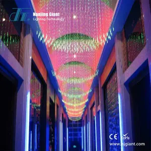 atmospheric lighting in nightclub with ceiling hanging fiber optic chandelier