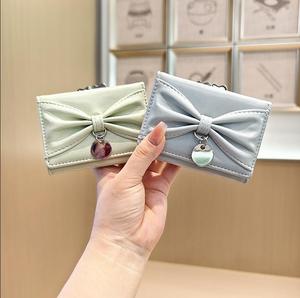 Japanese Style Fashion Bowknot Portable Wallet Women's High-end Bright Leather Three-fold Coin <b>Purse</b> Multi-function Short - Product Image 1
