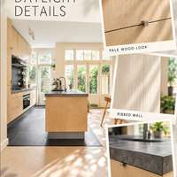 Ensemble de meubles de cuisine intégrés sur mesure, style scandinave, armoires en bois clair pour projet de villa d'un designer d'intérieur