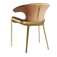 Chaise de salle à manger de luxe italienne avec dossier en cuir marron moderne et pieds en acier inoxydable pour salon d'hôtel
