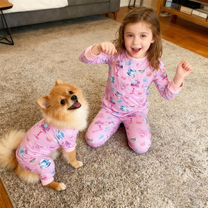 Tasarımcı markalı LOGO köpek moda nefes ve rahat insan köpek Pet giyim seti köpek pijama aile pijamaları takım - Product Image 2