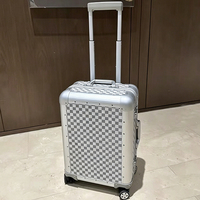 Valise de luxe à motif damier 26 pouces, grande capacité, étanche, avec serrure à code TSA, entièrement en aluminium, pour les professionnels
