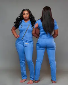FUYI grubu toptan moda hastane üniforması özelleştirilmiş tasarımlar kadınlar joggers tıbbi hemşire scrubs