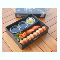 Individuell Bedruckte Geprägte Recycelte Lebensmittelgeeignete Papier-Sushi-Verpackungsbox Luxuriöse Schwarze Matte Takeaway-Box mit Deckel