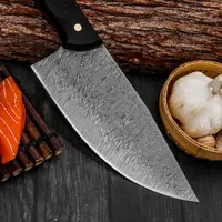 Faca de cozinha de 7.5 polegadas, faca wenge com cabo de madeira padrão damasco forjado aço inoxidável chinês, faca de açougueiro vegetal carne