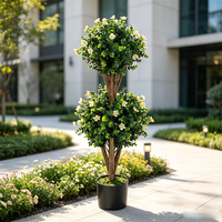 Tanaman Topiary Boxwood Plastik Buatan Dua Daun Hijau dalam Pot, untuk Dekorasi Dalam & Luar Ruangan, Wisuda, Villa, Hotel, Lanskap