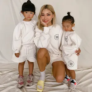 2024 High Quality Fall Sweatshirt Shorts Set Fleece Cotton Sweatsuit Mommy And Me Outfits Family Matching Set Clothes