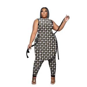 <span class=keywords><strong>Ropa</strong></span> informal de talla grande para mujer, trajes de dos piezas sin mangas de cuello redondo, Tops cortos de vendaje, conjuntos de pantalones, Commute urbano - Product Image 4