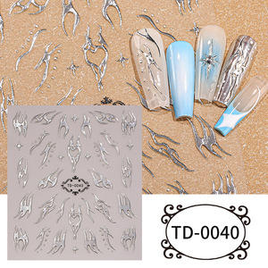 Autocollants 3D en relief pour ongles, motif flamme, ligne métallique argentée, pierres précieuses, gel doux, décorations auto-adhésives pour nail art - Product Image 4