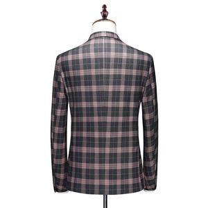 <span class=keywords><strong>Costume</strong></span> homme slim fit à carreaux <span class=keywords><strong>vert</strong></span> <span class=keywords><strong>foncé</strong></span> et rose, nouveau style, pour soirée - Product Image 3