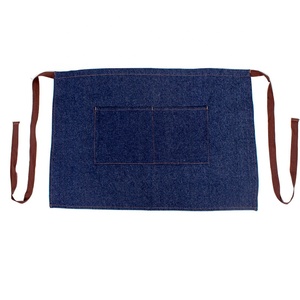 Zwart Katoen Volwassen Keuken Slabbetje Half Schort Met 2 Zakken Chef Grillen Serveerster Taille Schort Denim Bar Logo Mouw - Product Image 3