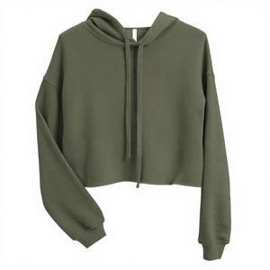Sudadera Corta para Mujer, Color Verde Oliva, Estilo Casual, Manga Larga, Tejida, Ecológica, 100% Algodón, Transpirable, para Invierno - Product Image 1