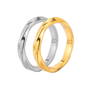 yunnique Simple Stainless Steel Electroplated 18K Geometric Irregular Thin <b>Couple</b> <b>Rings</b> For Wedding Unisex Jewelry - Product Image 5