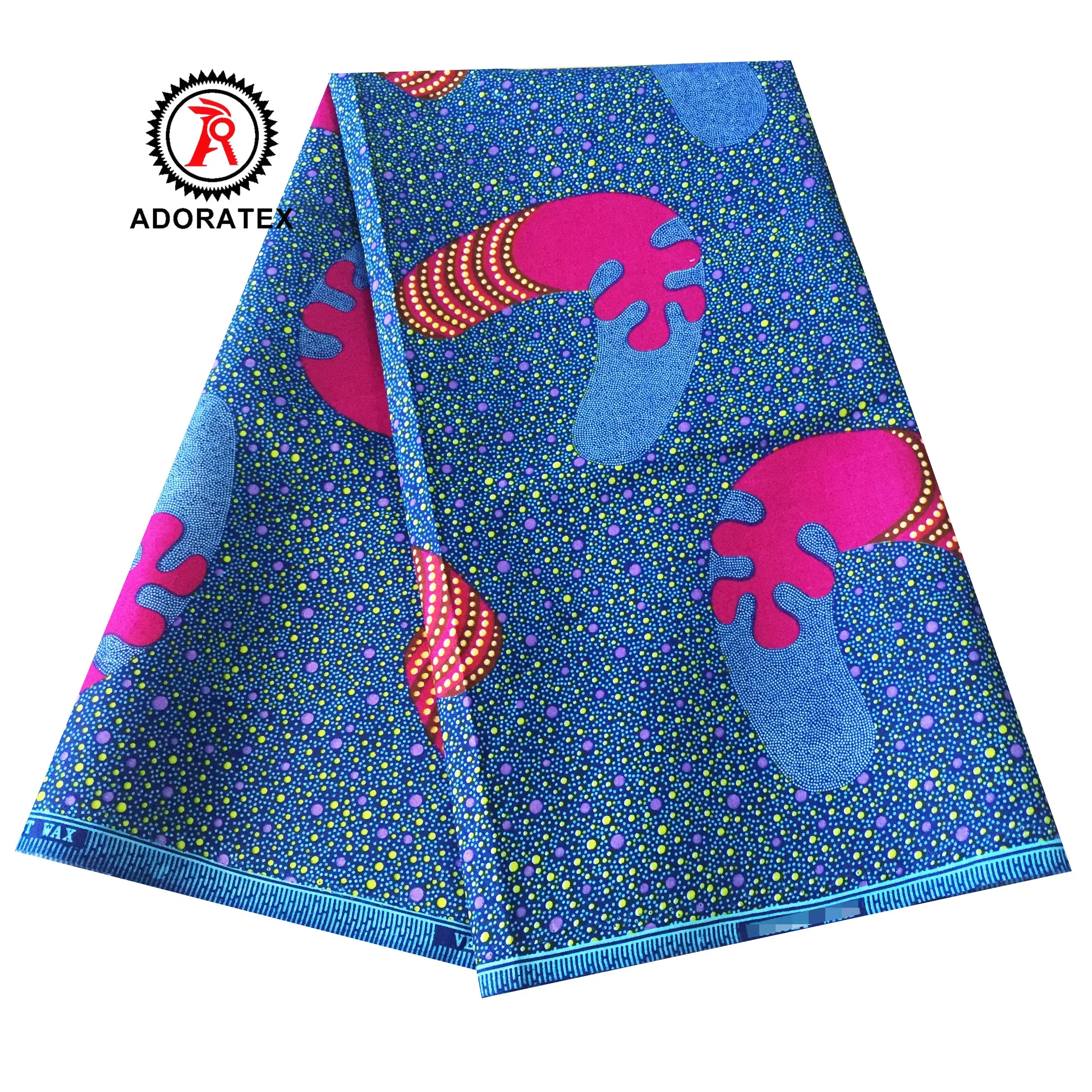 Adoratex Biru dan Merah Muda Desain Tanzania Kain Tekstil 100% Katun