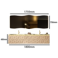 Meuble de salle de bain double vasque en aluminium gravé géométriquement avec miroir intelligent et plateau en marbre, 1800 mm, grand format, pour usage hospitalier