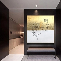 Peinture sur toile décorative pour salon, art mural encadré, ligne dorée, abstrait, texturé 3D, fait à la main, huile