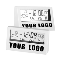 Cadeau idéal : Thermomètre hygromètre numérique multifonctionnel de bureau moderne avec horloge électronique et logo personnalisé