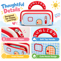 Trousse à crayons portable en toile avec fermeture éclair, motif maison mignonne, grande capacité, pour enfants, étudiants, avec poignée