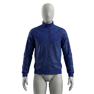 Blouson zippé tricoté bleu roi pour homme, col montant, respirant, écologique, séchage rapide, décontracté, pour l'automne, coupe droite, fermeture frontale - Product Image 1