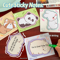 Bloc-notes autocollants mignons en forme d'animaux de dessin animé, bloc-notes adhésifs, cartes de rappel pour étudiants, bureau, études
