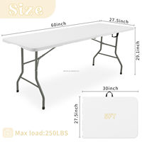 Table de camping pliante rectangulaire de 6 pieds, élastique, imperméable, extensible, lavable, en métal et plastique, hauteur réglable, pour la plage et les repas en plein air