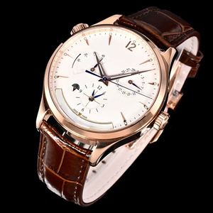 High-end Designer Style Luminous Waterproof Day Night Date Sapphire Crystal Rose Gold <b>Case</b> Brown Leather Strap Unisex <b>Watch</b> - Product Image 2