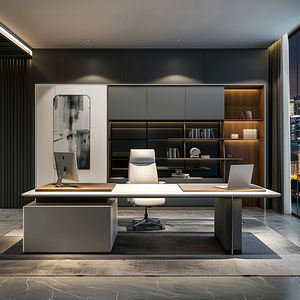 Modern Executive Office <b>Desk</b> with Side Cabinet, <b>Large</b> Manager Workstation Table for Corporate Office Fit-Out Projects - Product Image 1