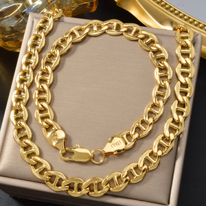 Conjunto de Joyería de Lujo Personalizado, Collar y Pulsera de Cadena con Eslabones de Nariz de Cerdo, Chapado en Oro de 18k sobre Cobre, Estilo Italiano 750, para Mujer - Product Image 1