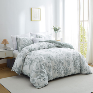 סט מצעים פוליאסטר בגודל קווין אירופאי ואמריקאי סִגְנוֹן 3PCS סט מצעים מודפס דיגיטלי כיסוי שמיכת פוך פרחוני עם ציפית רכה - Product Image 1