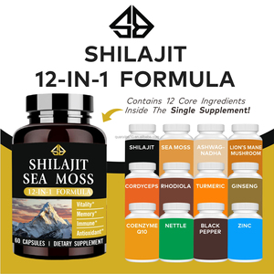 Cápsulas Dietéticas Sin Gluten con Shilajit, Musgo Marino y Ashwagandha para Adultos, Energía, Vitalidad, Apoyo Inmunológico y Rendimiento Óptimo, GMP - Product Image 2