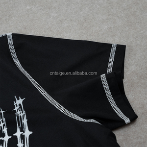 Wholesale <strong>Custom</strong> <strong>Design</strong> 100% Cotton T-shirt Boxy Fit White Contrast Black Cropped T Shirt - Product Image 4