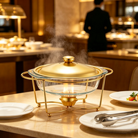 Réchaud à alcool en acier inoxydable FLEY avec bol en verre transparent pour hôtel, buffet, mariage, traiteur et événements