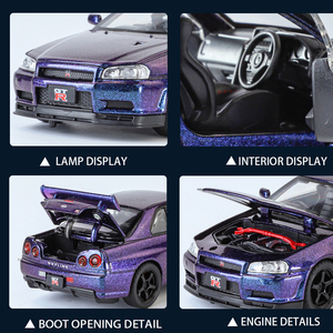 รถโมเดลของเล่นไดแคสต์อัลลอยด์ <span class=keywords><strong>GTR</strong></span> Skyline ขนาด 1/32 แบบดึงถอยหลัง พร้อมกล่องสี-ของขวัญสำหรับเด็ก - Product Image 5