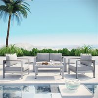 Ensemble de meubles de patio en aluminium moderne résistant aux intempéries, 4 pièces, avec coussins en polyester épais de 200 g, pour jardin extérieur