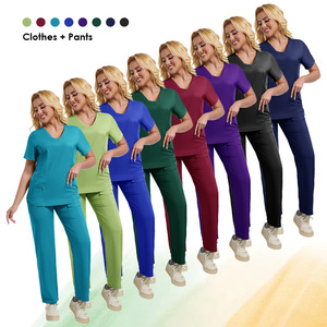 Women Scrub Set Split Knitted Moisture Wicking Hospital Uniforms For Nursing Assistant Surgical Workwear Short Sleeve - Product Image 1