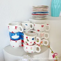 Classique sous glaçure peint à la main porcelaine petit déjeuner lait tasse bleu ciel blanc nuage 250ml tasse à café ensemble usage domestique