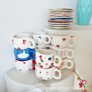 Classico sottosmalto dipinto a mano porcellana tazza di latte per la colazione blu cielo bianco nuvola 250ml tazza di caffè uso domestico - Product Image 4