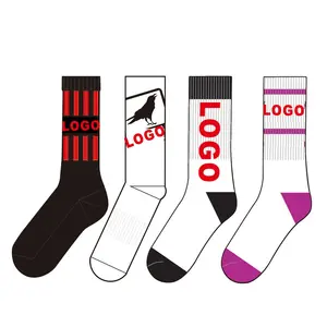 2024定制袜子白色黑色平纹毛圈棉袜男男女通用运动船员中筒针织精英袜子设计标志