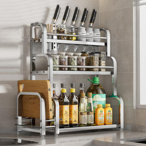 Organisateur de cuisine en acier inoxydable, étagère de rangement pour comptoir avec support pour planche à découper, étagère à épices, égouttoir multifonctionnel - Product Image 1