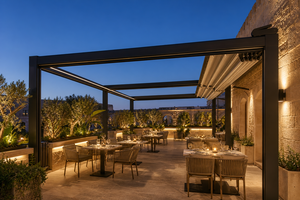Pergola motorisée en aluminium RK-E2 pour restaurant, avec éclairage LED intégré et écran d'intimité - Product Image 6