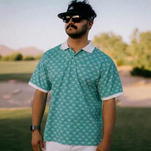 Polo de golf pour homme, séchage rapide, évacuation de l'humidité, respirant, manches courtes, imprimé géométrique, haut sportif - Product Image 4