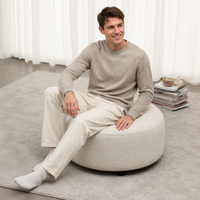 Pouf rond blanc crème en bouclette, repose-pieds en sherpa en forme d'arc, tabouret de salon, siège tambour, pour chambre à coucher et coiffeuse