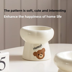Elevated Ceramic Cat <b>Bowl</b> <b>Raised</b> <b>Dog</b> Feeder with Wood Stand Ergonomic Tilted Pet <b>Bowl</b> for Neck Protection Stress-Free Feeding - Product Image 2