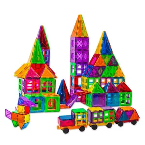 Set blok bangunan magnetik plastik, mainan konstruksi DIY 3D Magnet ubin magnetik kotak warna mainan anak