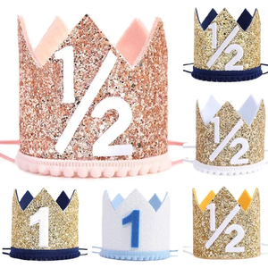 Couronne d'anniversaire chapeau 1 2 1er joyeux anniversaire fête décor casquettes paillettes bandeau nouveau-né filles garçons bébé douche décoration fournitures - Product Image 2