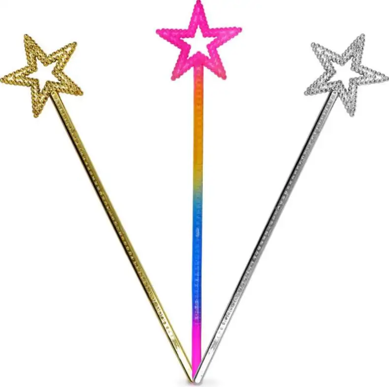 Star Wand Elf baton Angel Fairy Princess Magic Stick Halloween Birthday Party Decorations 13 Inches Gold Silver Rainbow